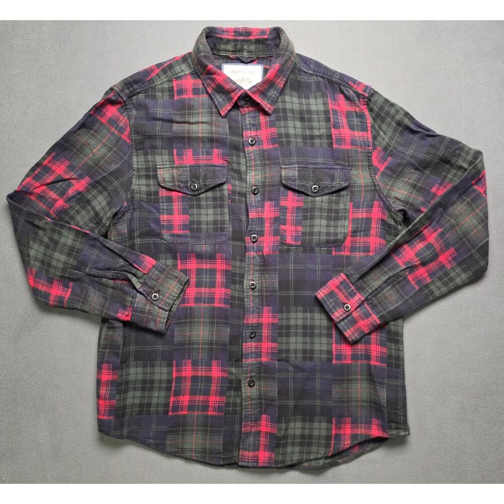 American Eagle Mens Medium‎ Flannel Plaid Patchwork Soft Cotton Pockets Holiday